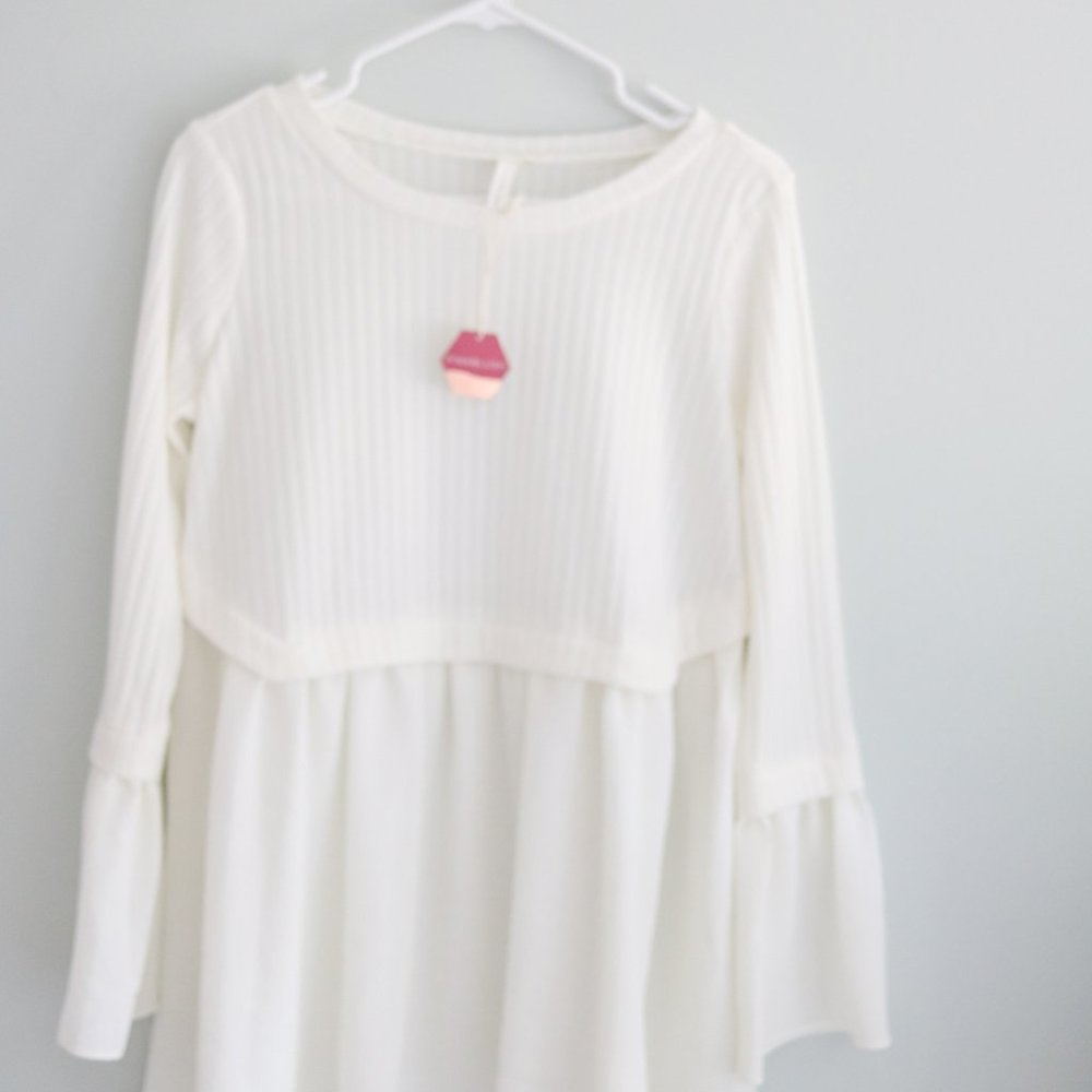 Pink Blush Long Sleeve Ivory Peplum Maternity Top